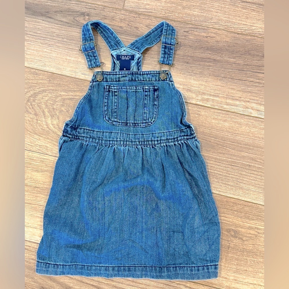 Chaps Girls Size 5 Blue Jean Denim Chambray Overalls Dress